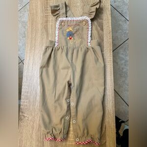 Tan Overalls with Embroidered Bear